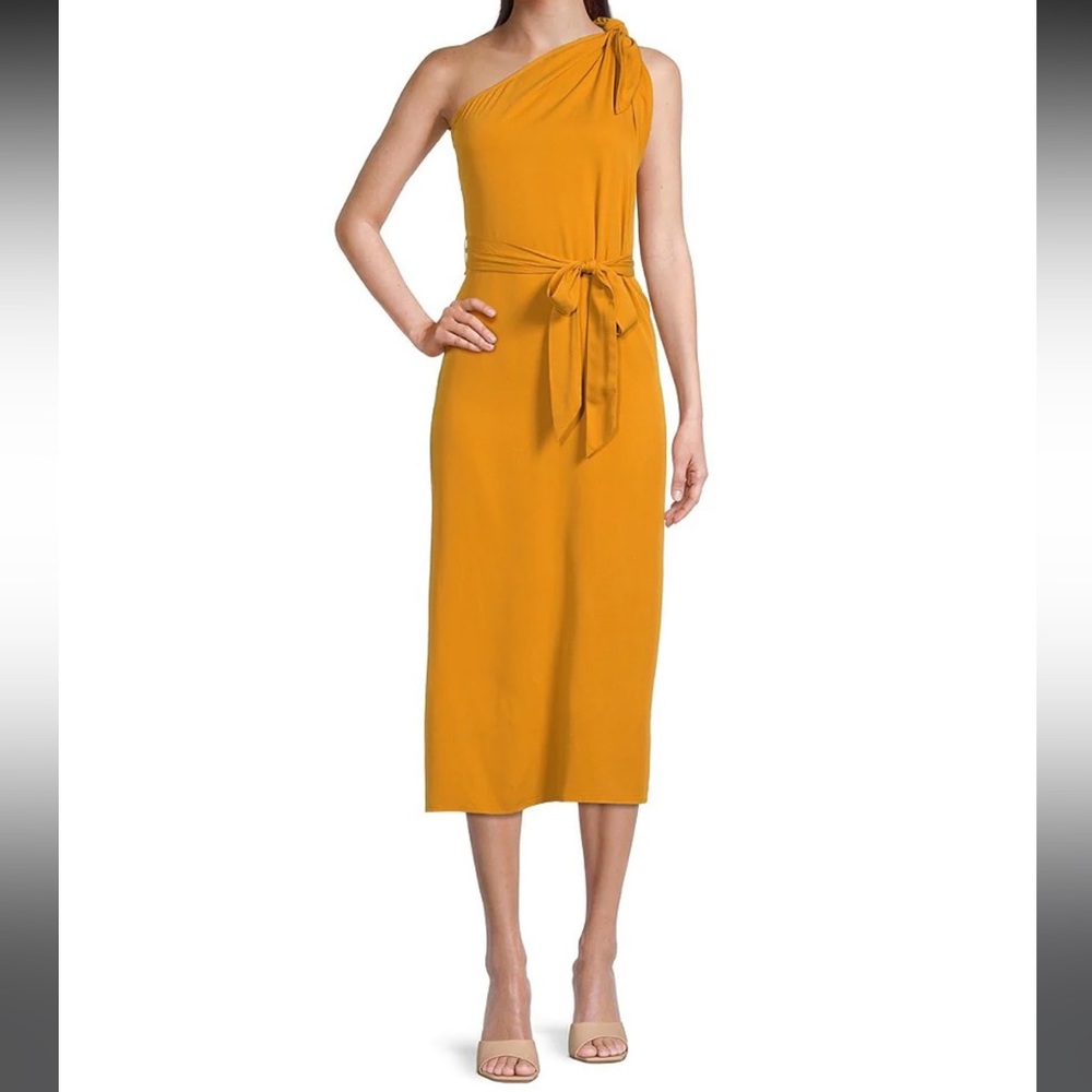 Antonio Melani Weylyn Asymmetrical One Shoulder Midi Dress - Mustard Size XL